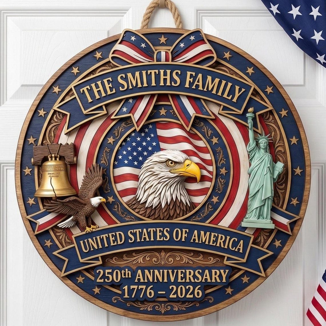 🎖️ Personalized USA 250th Anniversary Wooden Wall Sign – “A Nation’s Legacy, A Family’s Pride”