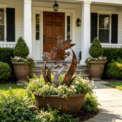🦋💖🎁Bird & Wildflower Metal Garden Stake