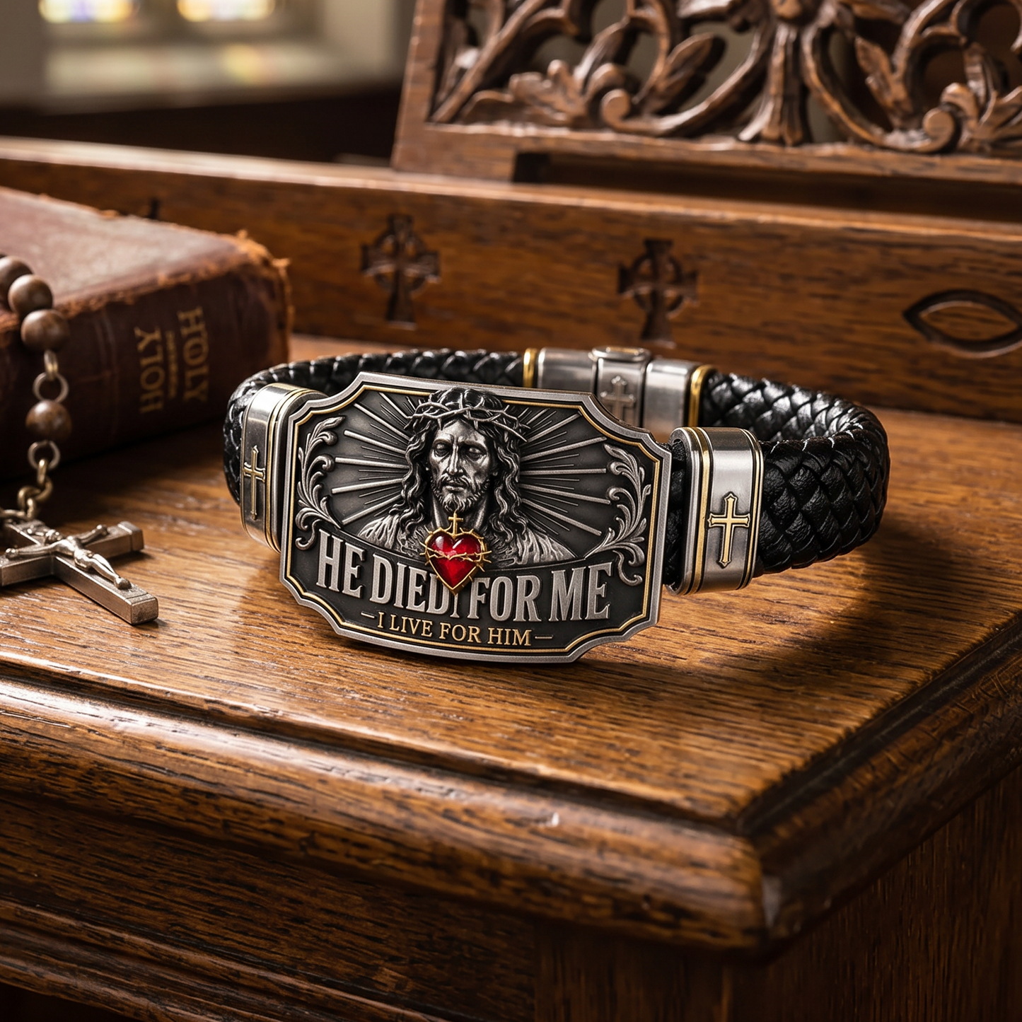 I Live for Him He Died for Me Christian Cross Braided Bracelet Gift Box Set