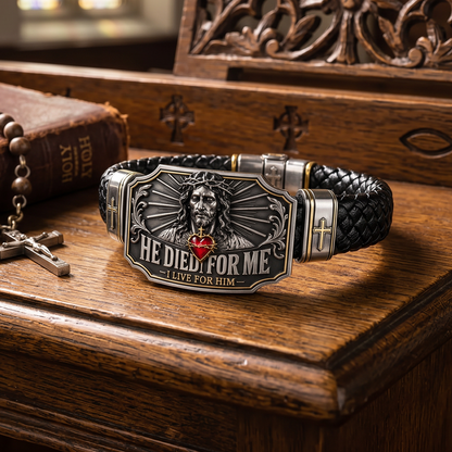 I Live for Him He Died for Me Christian Cross Braided Bracelet Gift Box Set