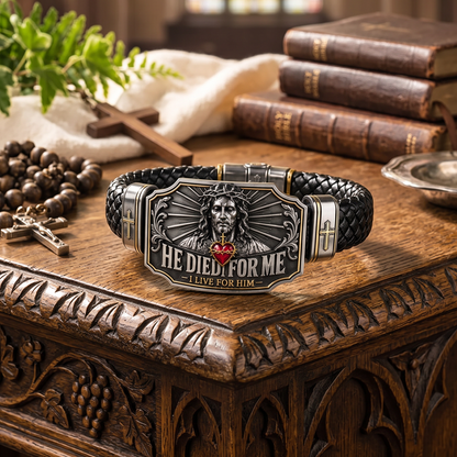 I Live for Him He Died for Me Christian Cross Braided Bracelet Gift Box Set