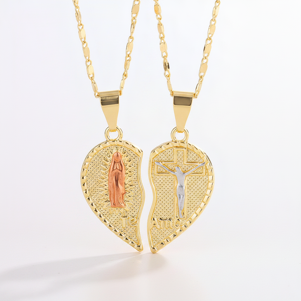 Virgin Mary Layered Heart Combination Prayer Couple Necklace