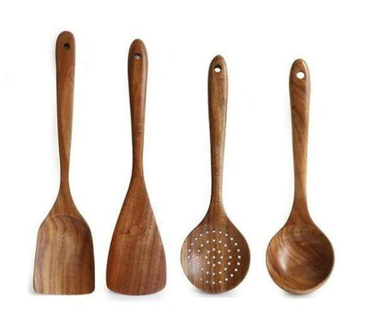 🌿 100% Pure Teak Wooden Kitchen Utensils – No Harsh Chemicals, Gentle on All Cookware🍴
