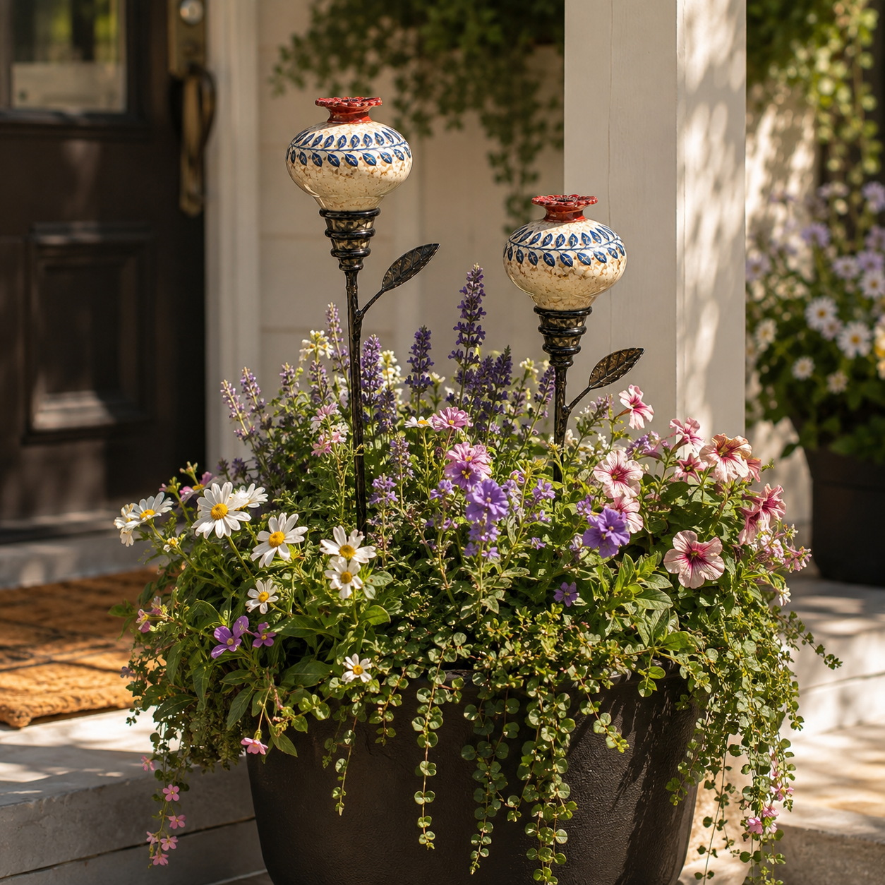 Retro hummingbird feeder garden pole