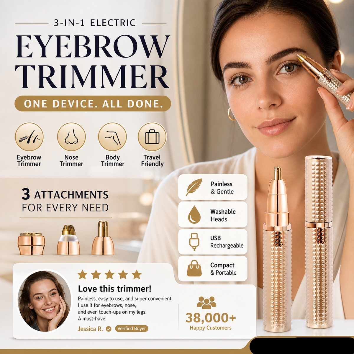 ✂️ 2026 Sale — Over 38,000 Sold!🔥 Portable Electric Eyebrow Trimmer – Interchangeable Heads 🪒