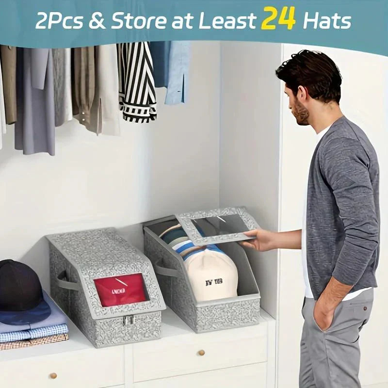 🧢60% OFF! 🎉 Stackable Cap Storage Boxes – Space Saving, Dustproof & Transparent Sides 📦📦