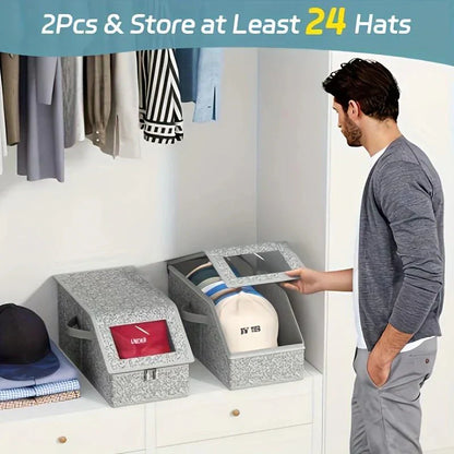 🧢60% OFF! 🎉 Stackable Cap Storage Boxes – Space Saving, Dustproof & Transparent Sides 📦📦