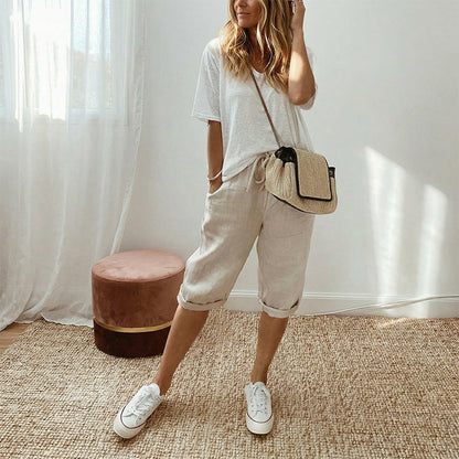 Women's Casual Cotton & Linen Cropped Pants