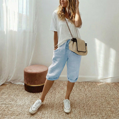 Women's Casual Cotton & Linen Cropped Pants