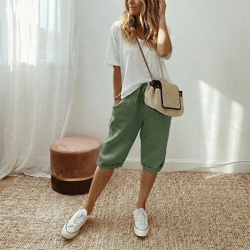 Women's Casual Cotton & Linen Cropped Pants