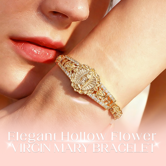 ⏳Time-Limited Special⏰Elegant Hollow Flower Virgin Mary Bracelet – Filigree Design, Gold Plated, Faith Inspired ✨