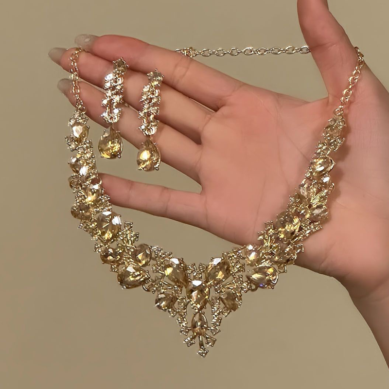 Elegant Yellow Sparkling Rhinestone Jewelry🥳