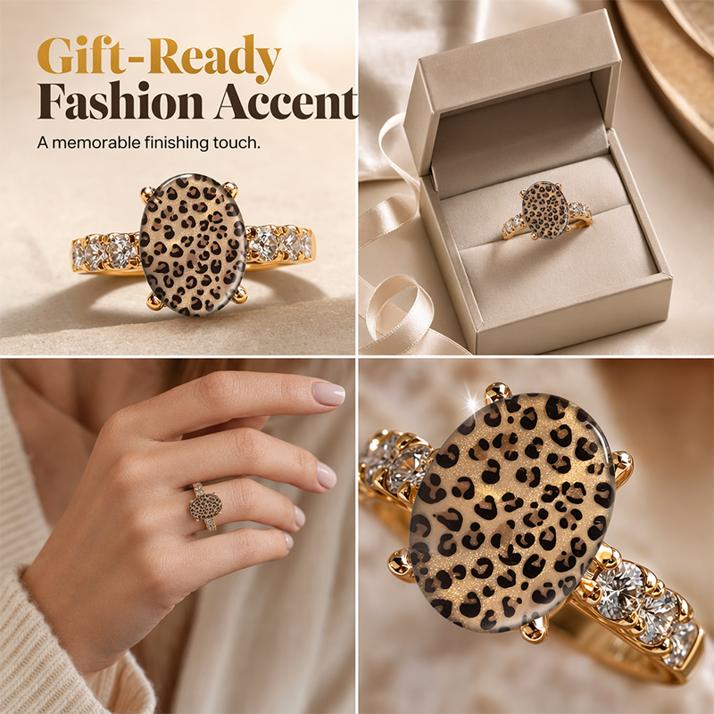 ⏳Time-Limited Special⏰Vintage Leopard Print Oval Ring – Unique design, sparkling stones & bold style – Perfect for everyday glamour & gifts ✨