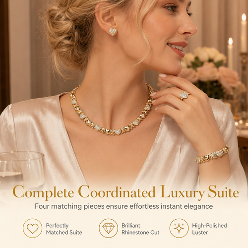 💛 LIMITED‑TIME 50% OFF! ✨ Gold Plated Heart Rhinestone 4-Piece Jewelry Set – Sparkly, Matching, Versatile 💍