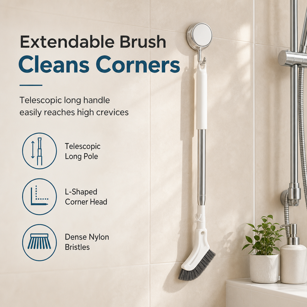 🧽 Long-Handle Corner Scrub Brush – Reach Tight Spaces Easily