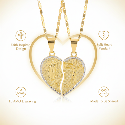 Virgin Mary Layered Heart Combination Prayer Couple Necklace