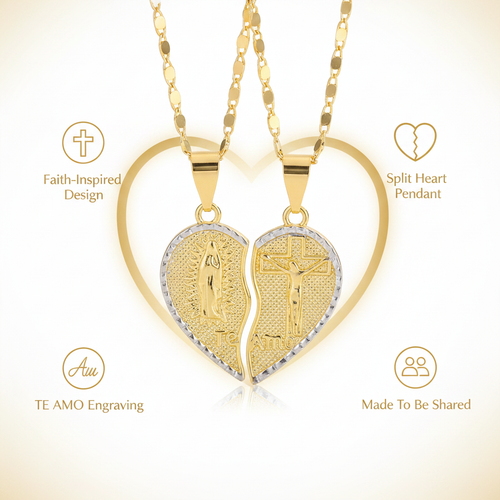 Virgin Mary Layered Heart Combination Prayer Couple Necklace