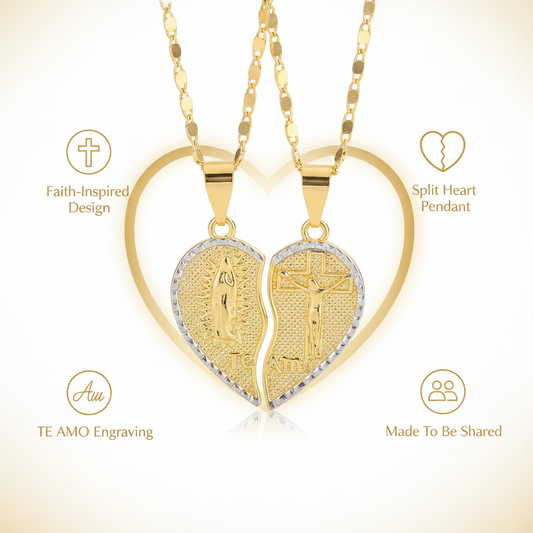 Virgin Mary Layered Heart Combination Prayer Couple Necklace