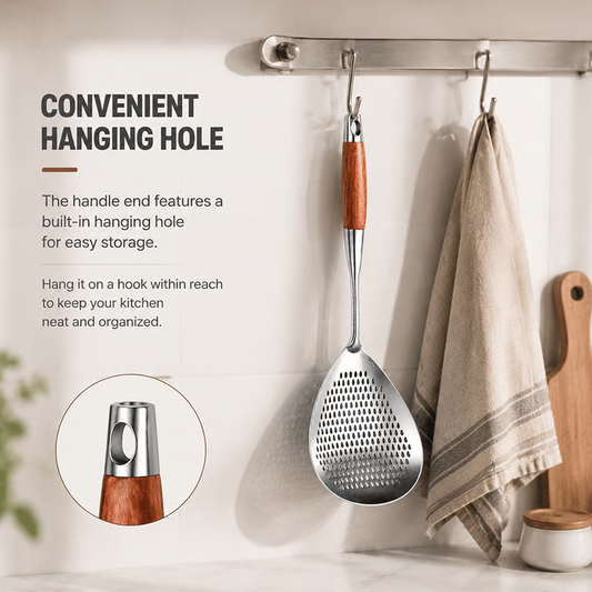 🔥 BUY 2 GET 1 FREE! 🥄 Premium Wooden Handle Stainless Steel Skimmer