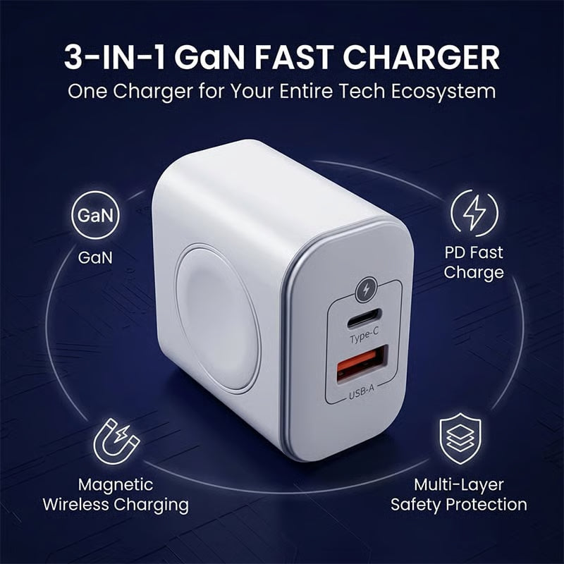 ⚡3 in 1 USB-C Charger Block with 20W Fast Charging Block